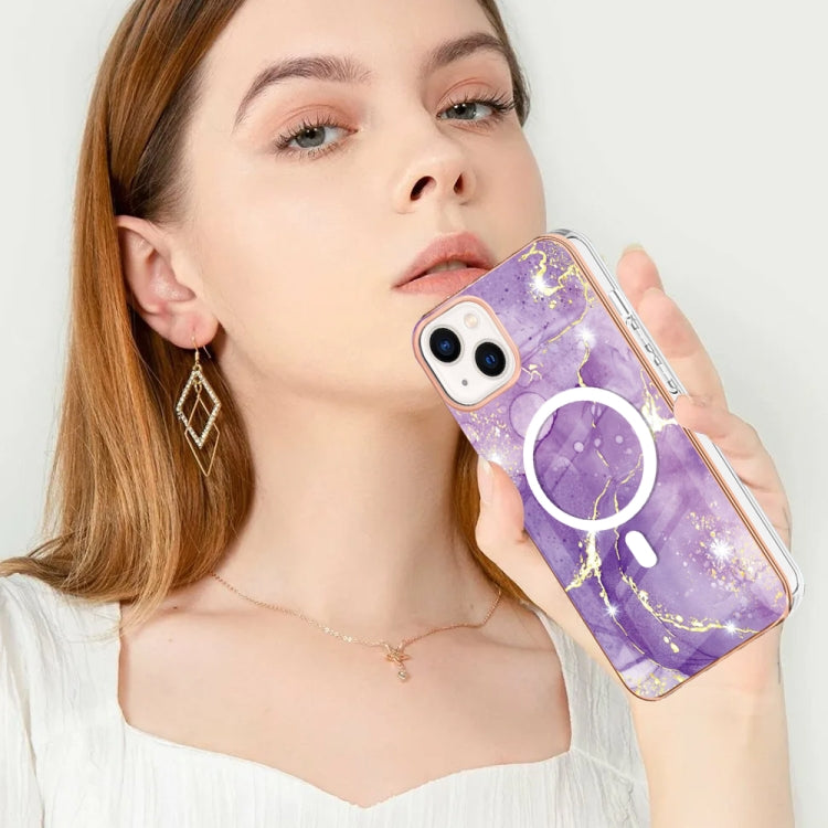 For iPhone 15 Plus Marble Pattern Dual-side IMD Magsafe TPU Phone Case(Purple 002) - iPhone 15 Plus Cases by PMC Jewellery | Online Shopping South Africa | PMC Jewellery