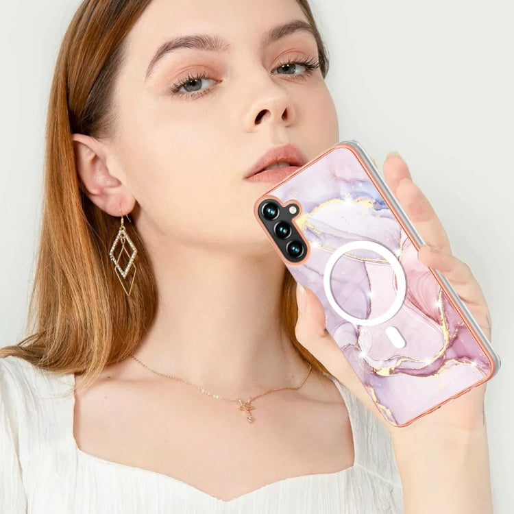 For Samsung Galaxy A34 5G Marble Pattern Dual-side IMD Magsafe TPU Phone Case(Rose Gold 005) - Galaxy Phone Cases by PMC TechLife | Online Shopping South Africa | PMC TechLife