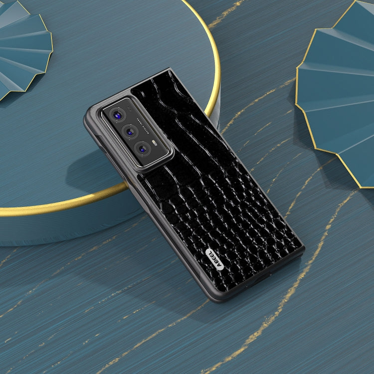 For Honor Magic V2 ABEEL Genuine Leather Crocodile Pattern Black Edge Phone Case(Black) - Honor Cases by PMC TechLife | Online Shopping South Africa | PMC TechLife | Buy Now Pay Later Mobicred