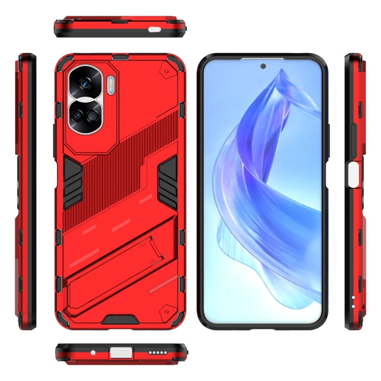 For Honor 90 Lite 5G Global Punk Armor 2 in 1 PC + TPU Phone Case with Holder(Red) - Honor Cases by PMC Jewellery | Online Shopping South Africa | PMC Jewellery | Buy Now Pay Later Mobicred