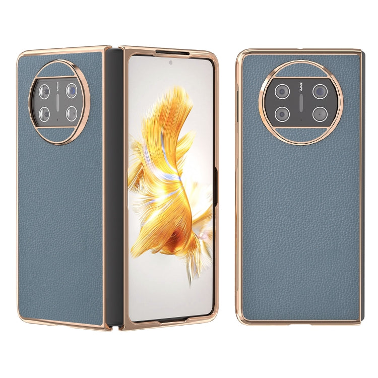For Huawei Mate X3 Genuine Leather Mino Series Nano Plating Phone Case(Blue) - Huawei Cases by PMC TechLife | Online Shopping South Africa | PMC TechLife | Buy Now Pay Later Mobicred