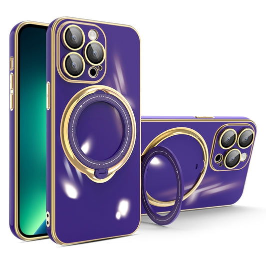 For iPhone 13 Pro Max Multifunction Electroplating MagSafe Holder Phone Case(Dark Purple) - iPhone 13 Pro Max Cases by PMC Jewellery | Online Shopping South Africa | PMC Jewellery