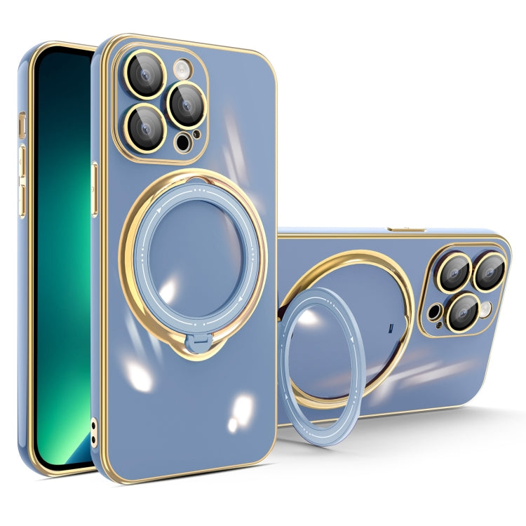 For iPhone 13 Pro Multifunction Electroplating MagSafe Holder Phone Case(Blue) - iPhone 13 Pro Cases by PMC TechLife | Online Shopping South Africa | PMC TechLife