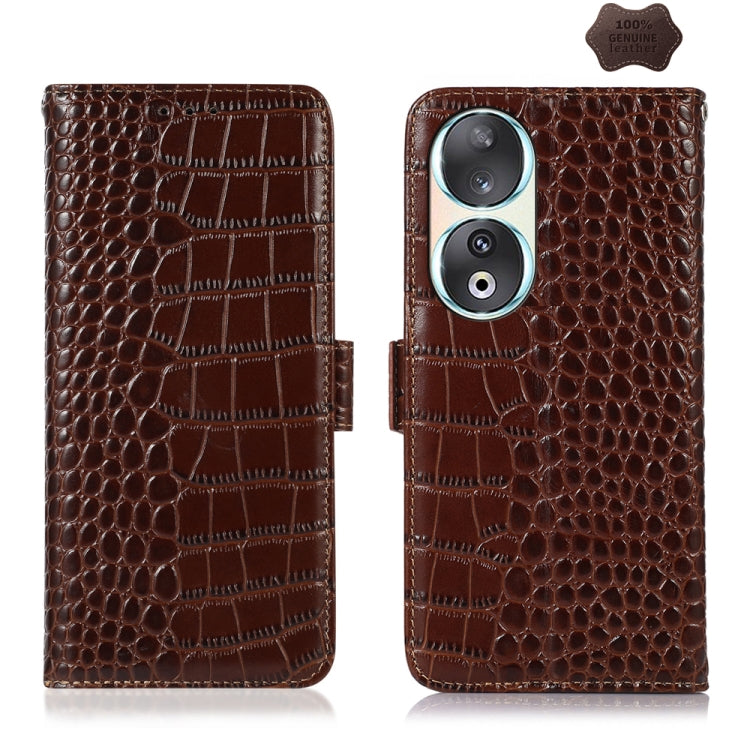 For Honor 90 Crocodile Top Layer Cowhide Leather Phone Case(Brown) - Honor Cases by PMC TechLife | Online Shopping South Africa | PMC TechLife | Buy Now Pay Later Mobicred