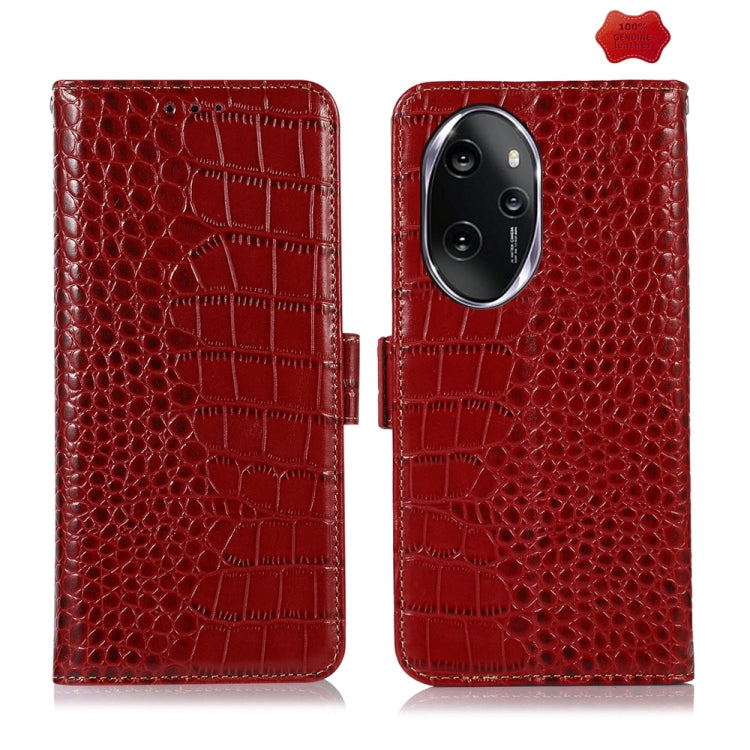 For Honor 100 Pro Crocodile Top Layer Cowhide Leather Phone Case(Red) - Honor Cases by PMC TechLife | Online Shopping South Africa | PMC TechLife | Buy Now Pay Later Mobicred
