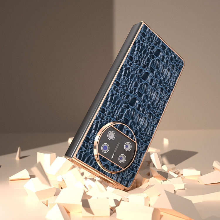For Huawei Mate X3 Nano Plating Genuine Leather Sky Series Phone Case(Blue) - Huawei Cases by PMC TechLife | Online Shopping South Africa | PMC TechLife | Buy Now Pay Later Mobicred