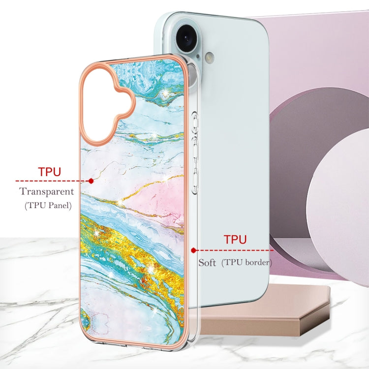 Electroplating Marble Pattern Dual-side IMD TPU Shockproof Phone Case For iPhone 16(Green 004) - iPhone 16 Cases by PMC Jewellery | Online Shopping South Africa | PMC Jewellery | Buy Now Pay Later Mobicred