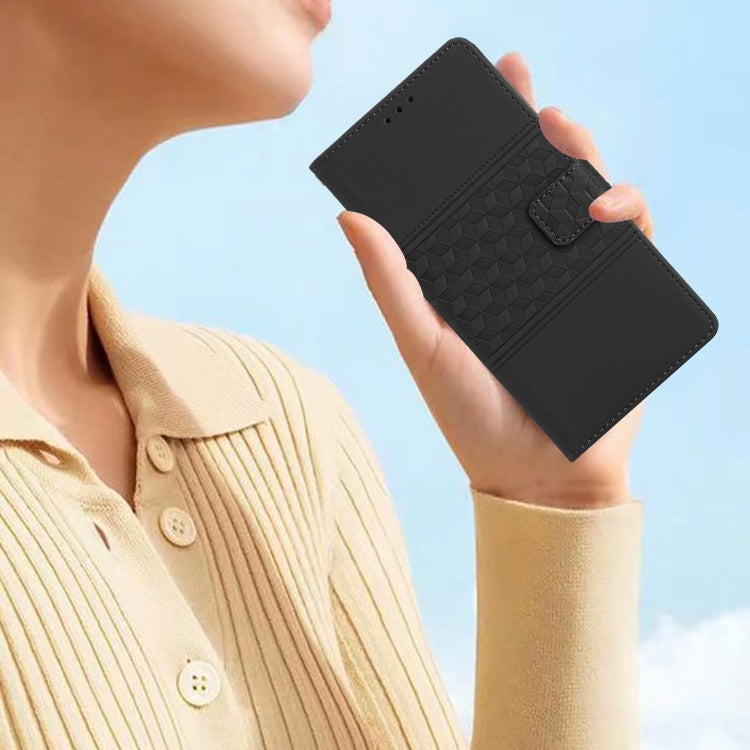 For iPhone 16 Diamond Embossed Skin Feel Leather Phone Case(Black) - iPhone 16 Cases by PMC TechLife | Online Shopping South Africa | PMC TechLife | Buy Now Pay Later Mobicred