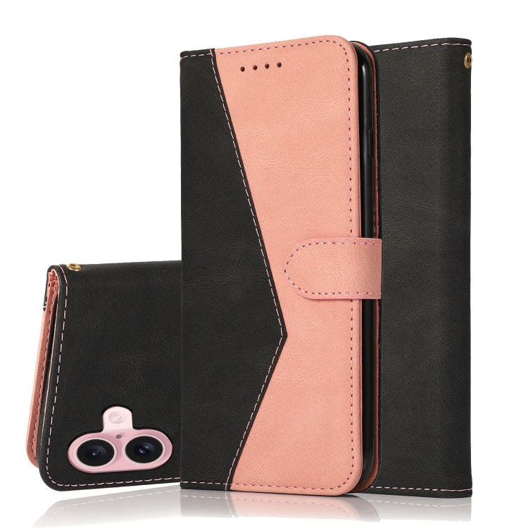 For iPhone 16 Dual-color Stitching Leather Phone Case(Black Rose Gold) - iPhone 16 Cases by PMC Jewellery | Online Shopping South Africa | PMC Jewellery | Buy Now Pay Later Mobicred