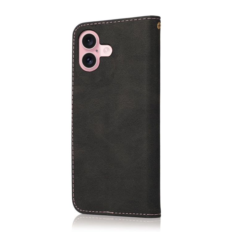 For iPhone 16 Dual-color Stitching Leather Phone Case(Black Rose Gold) - iPhone 16 Cases by PMC Jewellery | Online Shopping South Africa | PMC Jewellery | Buy Now Pay Later Mobicred