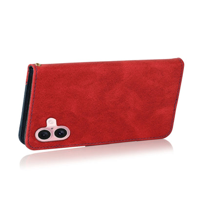 For iPhone 16 Plus Dual-color Stitching Leather Phone Case(Red Blue) - iPhone 16 Plus Cases by PMC Jewellery | Online Shopping South Africa | PMC Jewellery | Buy Now Pay Later Mobicred