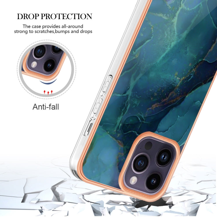 For iPhone 16 Pro Electroplating Marble Dual-side IMD Phone Case(Green 017) - iPhone 16 Pro Cases by PMC TechLife | Online Shopping South Africa | PMC TechLife | Buy Now Pay Later Mobicred