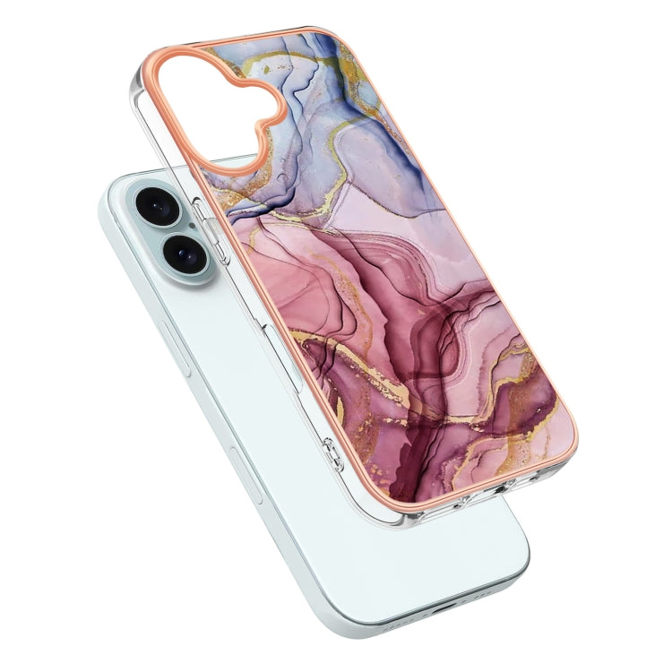 For iPhone 16 Electroplating Marble Dual-side IMD Phone Case(Rose Red 014) - iPhone 16 Cases by PMC Jewellery | Online Shopping South Africa | PMC Jewellery | Buy Now Pay Later Mobicred