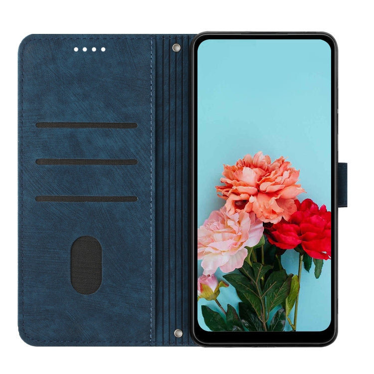For Samsung Galaxy S24 Ultra Skin Feel Stripe Pattern Leather Phone Case with Long Lanyard(Blue) - Galaxy S24 Ultra 5G Cases by PMC TechLife | Online Shopping South Africa | PMC TechLife | Buy Now Pay Later Mobicred