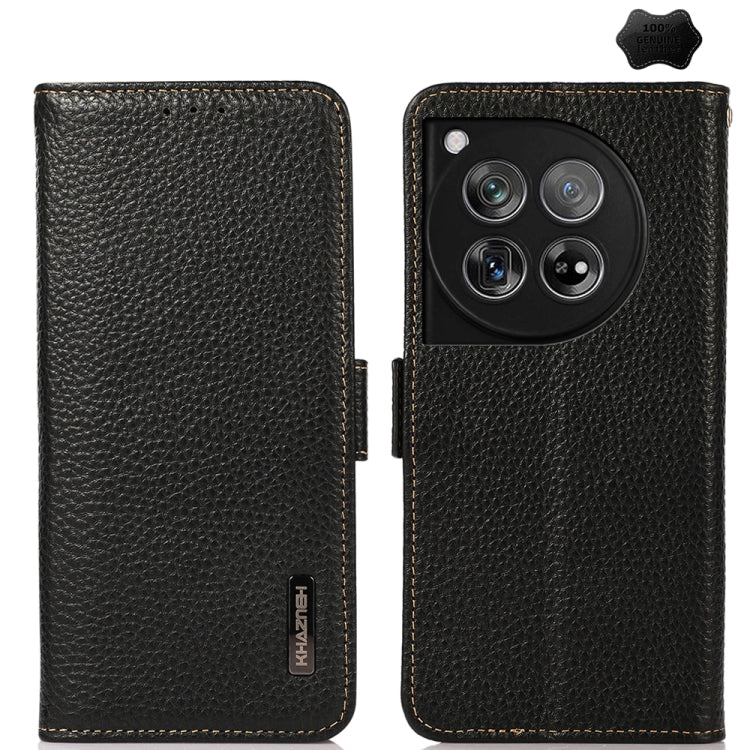 For OnePlus 12 KHAZNEH Side-Magnetic Litchi Genuine Leather RFID Phone Case(Black) - OnePlus Cases by PMC TechLife | Online Shopping South Africa | PMC TechLife | Buy Now Pay Later Mobicred