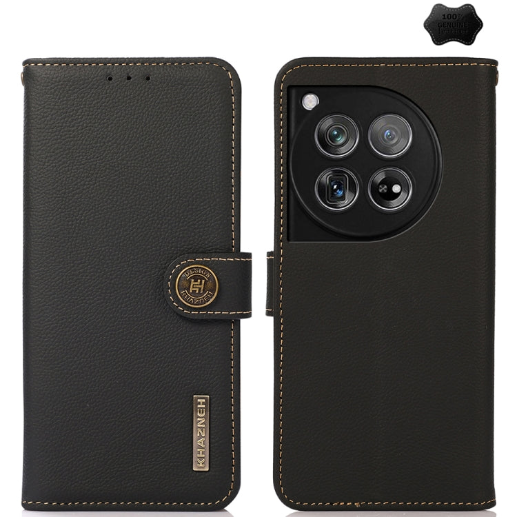 For OnePlus 12 KHAZNEH Custer Genuine Leather RFID Phone Case(Black) - OnePlus Cases by PMC TechLife | Online Shopping South Africa | PMC TechLife | Buy Now Pay Later Mobicred