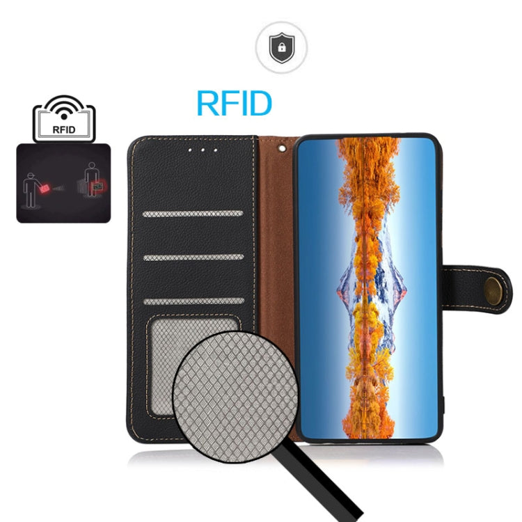 For OnePlus CE4 5G Global KHAZNEH Custer Genuine Leather RFID Phone Case(Black) - OnePlus Cases by PMC TechLife | Online Shopping South Africa | PMC TechLife | Buy Now Pay Later Mobicred