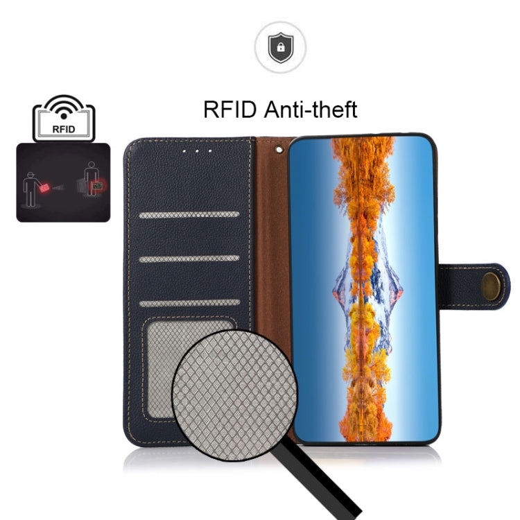 For Motorola Edge 40 KHAZNEH Custer Genuine Leather RFID Phone Case(Blue) - Motorola Cases by PMC TechLife | Online Shopping South Africa | PMC TechLife | Buy Now Pay Later Mobicred