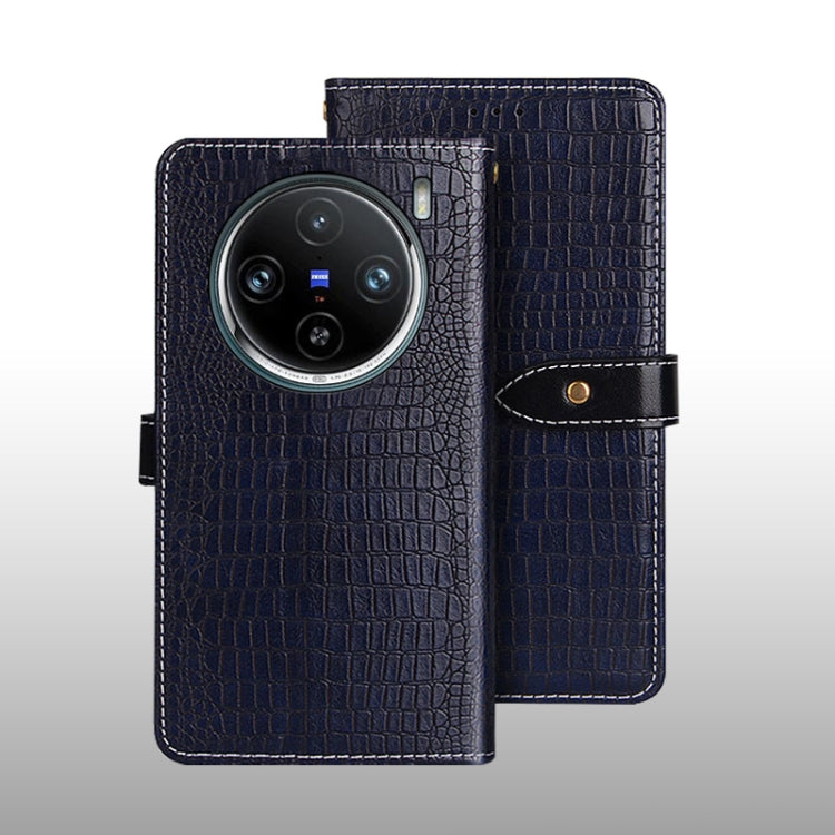 For vivo X100 Pro idewei Crocodile Texture Leather Phone Case(Dark Blue) - X100 Pro Cases by idewei | Online Shopping South Africa | PMC Jewellery | Buy Now Pay Later Mobicred