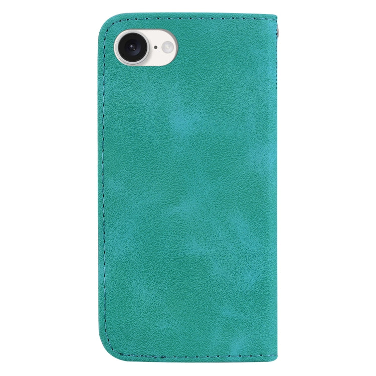For iPhone 16e Seven-shaped Embossed Leather Phone Case(Green) - iPhone 16e Cases by PMC TechLife | Online Shopping South Africa | PMC TechLife | Buy Now Pay Later Mobicred
