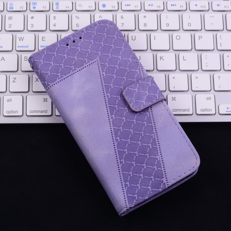 For iPhone 16 Seven-shaped Embossed Leather Phone Case(Purple) - iPhone 16 Cases by PMC Jewellery | Online Shopping South Africa | PMC Jewellery | Buy Now Pay Later Mobicred