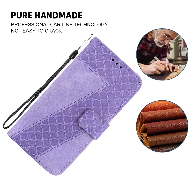 For iPhone 16 Seven-shaped Embossed Leather Phone Case(Purple) - iPhone 16 Cases by PMC Jewellery | Online Shopping South Africa | PMC Jewellery | Buy Now Pay Later Mobicred