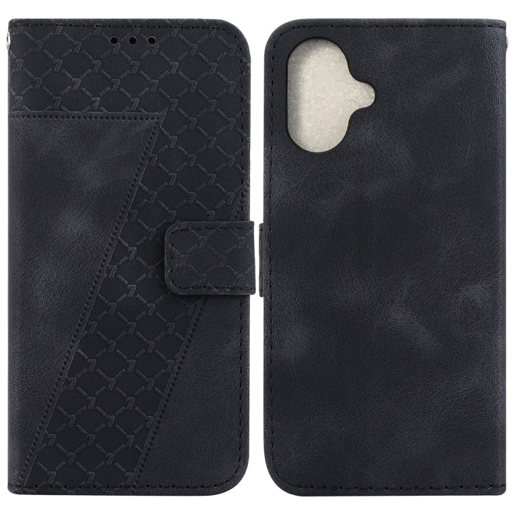 For iPhone 16 Seven-shaped Embossed Leather Phone Case(Black) - iPhone 16 Cases by PMC TechLife | Online Shopping South Africa | PMC TechLife | Buy Now Pay Later Mobicred
