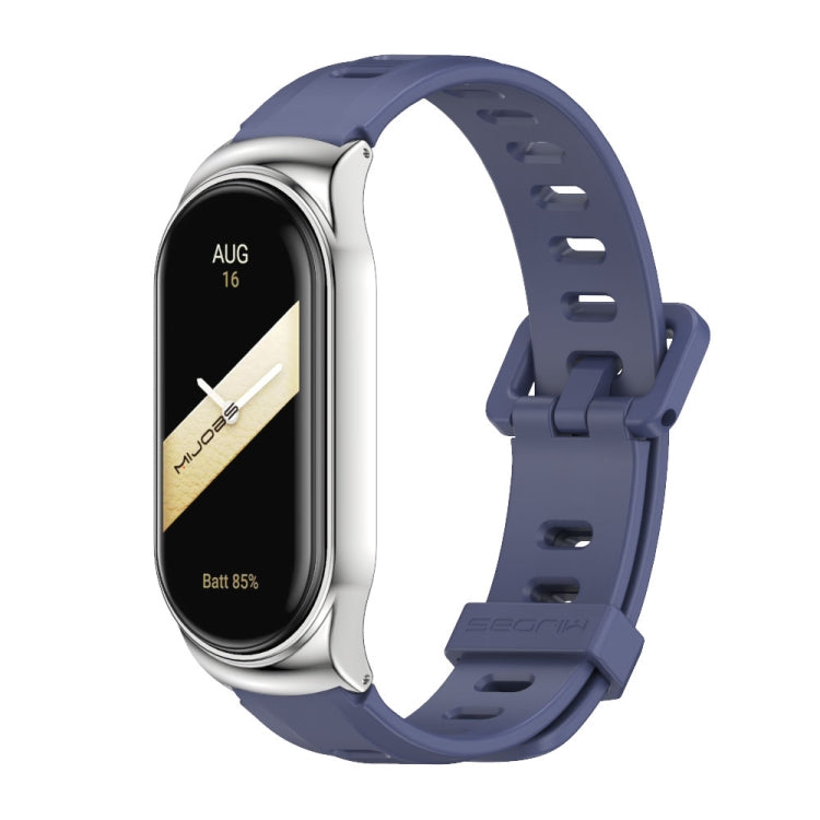 For Xiaomi Mi Band 8 Mijobs CS Case Flat Hole Silicone Watch Band(Blue Silver) - free shipping - PMc TechLife - Order now!