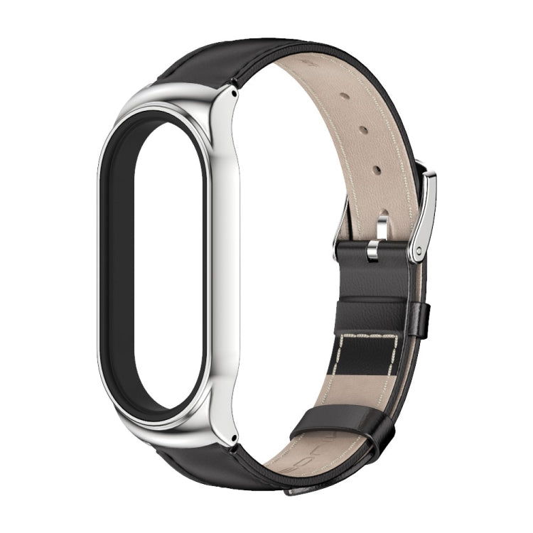 For Xiaomi Mi Band 8 Mijobs CS Case Genuine Leather Top Layer Cowhide Watch Band(Black Silver) - free shipping - PMc TechLife - Order now!