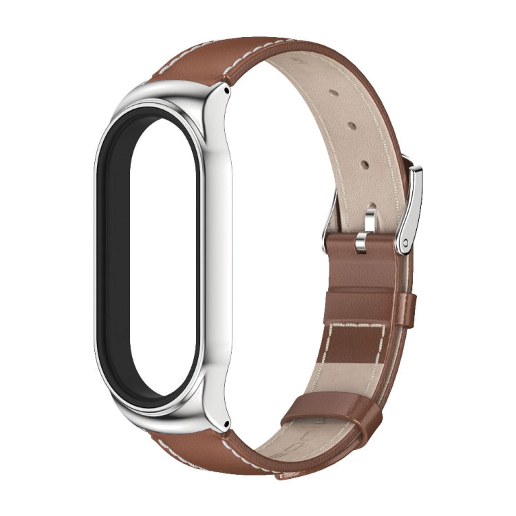For Xiaomi Mi Band 8 Mijobs CS Case Genuine Leather Top Layer Cowhide Watch Band(Brown Silver) - free shipping - PMc TechLife - Order now!