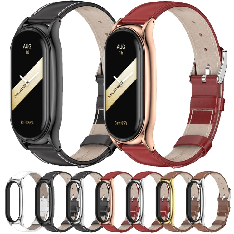 For Xiaomi Mi Band 8 Mijobs Plus Case Genuine Leather Watch Band(Brown Silver) - free shipping - PMc TechLife - Order now!