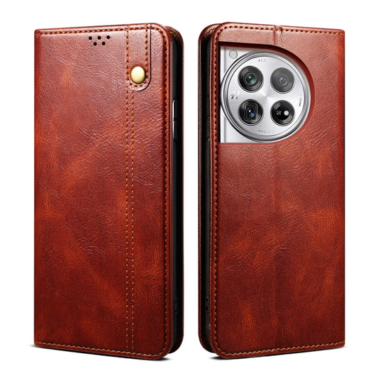 For OnePlus 12 Oil Wax Crazy Horse Texture Leather Phone Case(Brown) - OnePlus Cases by PMC Jewellery | Online Shopping South Africa | PMC Jewellery