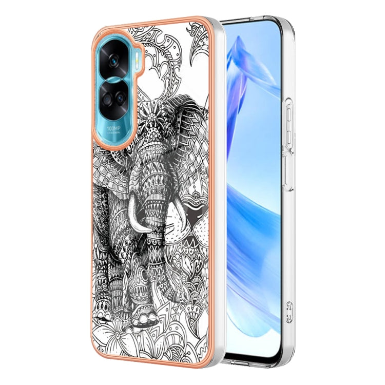 For Honor 90 Lite 5G Electroplating Marble Dual-side IMD Phone Case(Totem Elephant) - Honor Cases by PMC Jewellery | Online Shopping South Africa | PMC Jewellery | Buy Now Pay Later Mobicred