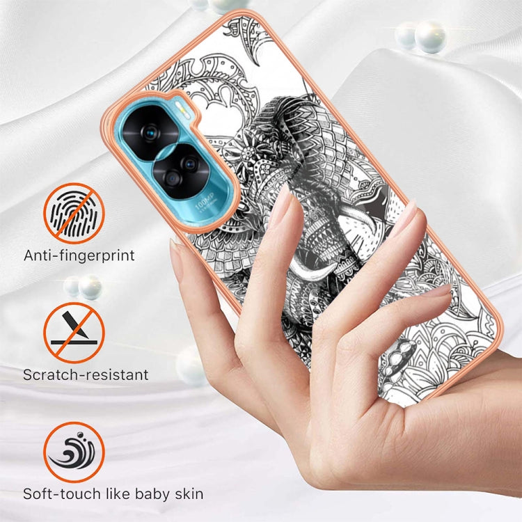 For Honor 90 Lite 5G Electroplating Marble Dual-side IMD Phone Case(Totem Elephant) - Honor Cases by PMC Jewellery | Online Shopping South Africa | PMC Jewellery | Buy Now Pay Later Mobicred