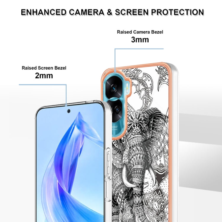 For Honor 90 Lite 5G Electroplating Marble Dual-side IMD Phone Case(Totem Elephant) - Honor Cases by PMC Jewellery | Online Shopping South Africa | PMC Jewellery | Buy Now Pay Later Mobicred