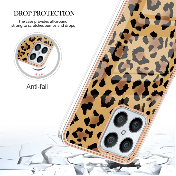 For Honor X8 4G Electroplating Marble Dual-side IMD Phone Case(Leopard Print) - Honor Cases by PMC Jewellery | Online Shopping South Africa | PMC Jewellery | Buy Now Pay Later Mobicred