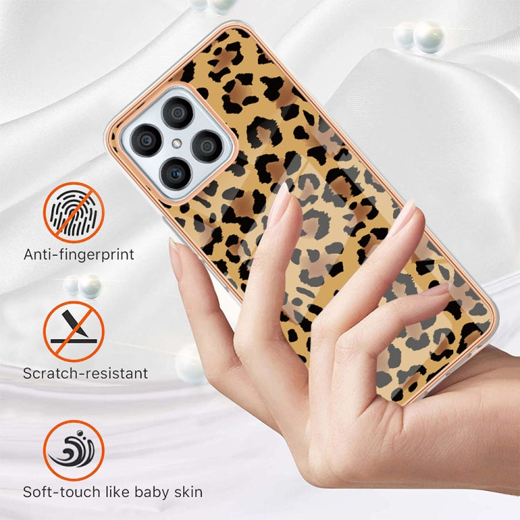 For Honor X8 4G Electroplating Marble Dual-side IMD Phone Case(Leopard Print) - Honor Cases by PMC Jewellery | Online Shopping South Africa | PMC Jewellery | Buy Now Pay Later Mobicred