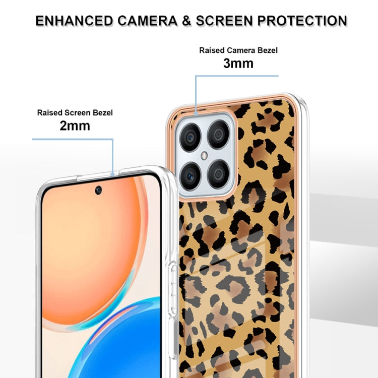 For Honor X8 4G Electroplating Marble Dual-side IMD Phone Case(Leopard Print) - Honor Cases by PMC Jewellery | Online Shopping South Africa | PMC Jewellery | Buy Now Pay Later Mobicred