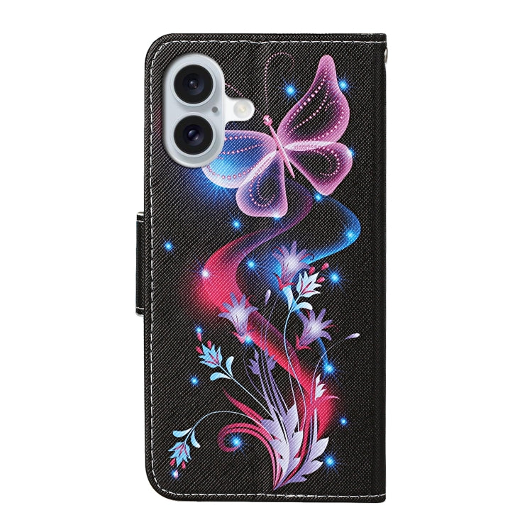 For iPhone 16 3D Colored Drawing Flip Leather Phone Case(Fluorescent Butterfly) - iPhone 16 Cases by PMC TechLife | Online Shopping South Africa | PMC TechLife | Buy Now Pay Later Mobicred