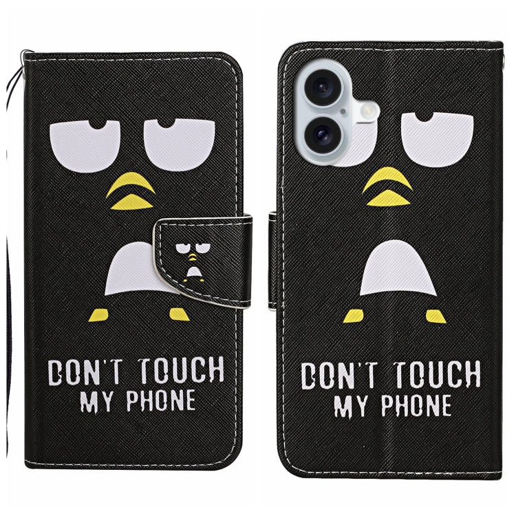For iPhone 16 3D Colored Drawing Flip Leather Phone Case(Penguins) - iPhone 16 Cases by PMC TechLife | Online Shopping South Africa | PMC TechLife | Buy Now Pay Later Mobicred