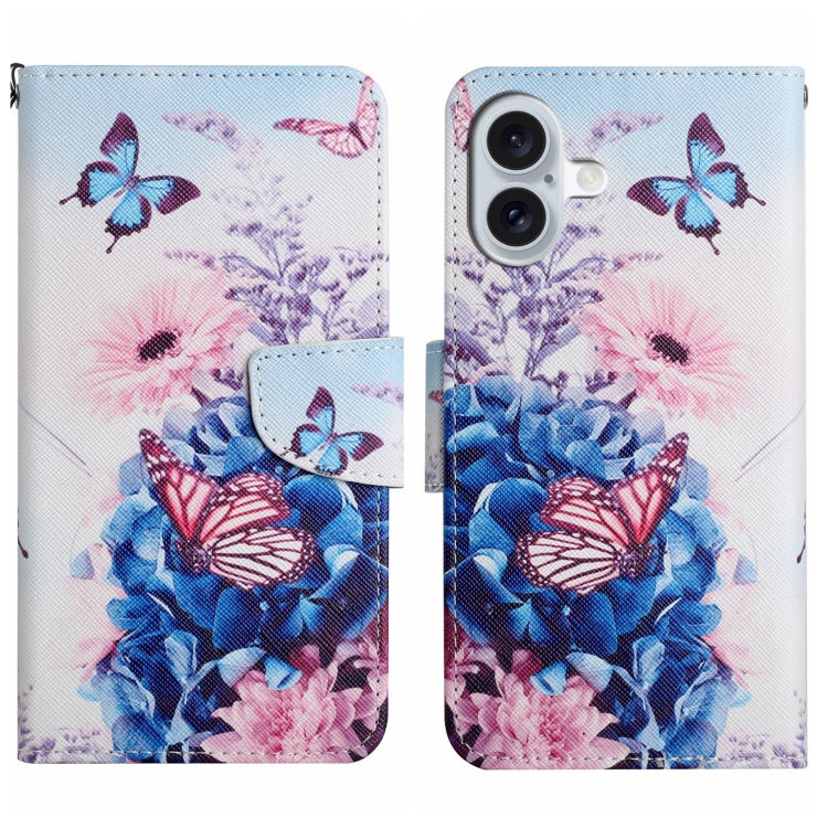 For iPhone 16 3D Colored Drawing Flip Leather Phone Case(Purple butterfly) - iPhone 16 Cases by PMC Jewellery | Online Shopping South Africa | PMC Jewellery | Buy Now Pay Later Mobicred