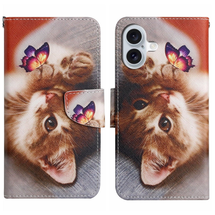 For iPhone 16 3D Colored Drawing Flip Leather Phone Case(Butterfly Cat) - iPhone 16 Cases by PMC Jewellery | Online Shopping South Africa | PMC Jewellery | Buy Now Pay Later Mobicred