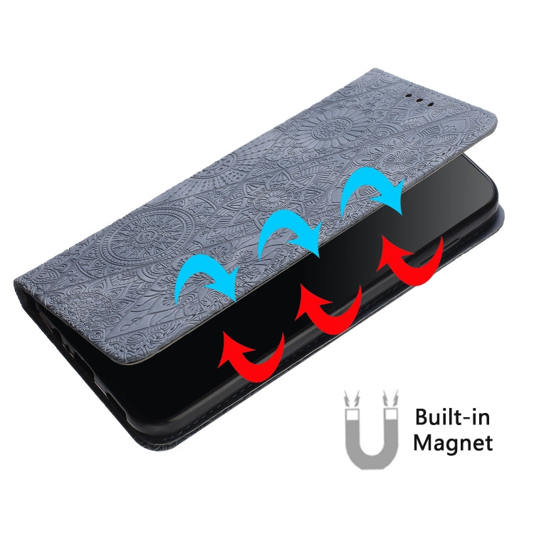 For iPhone 16 Ethnic Embossed Adsorption Leather Phone Case(Grey) - iPhone 16 Cases by PMC TechLife | Online Shopping South Africa | PMC TechLife | Buy Now Pay Later Mobicred