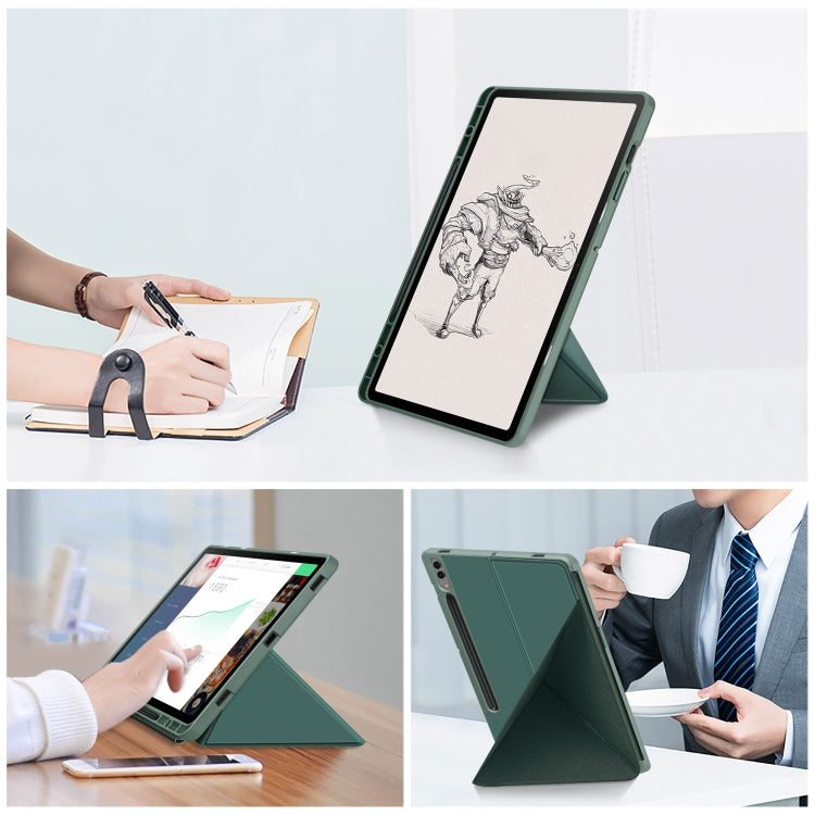 For Samsung Galaxy Tab S9+ Cloth Texture Multi-folding Horizontal Flip Leather Tablet Case(Dark Green) - Galaxy Tab S9+ Cases by PMC Jewellery | Online Shopping South Africa | PMC Jewellery | Buy Now Pay Later Mobicred