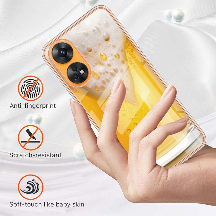 For OPPO Reno8 T 4G Electroplating Marble Dual-side IMD Phone Case(Draft Beer) - OPPO Cases by PMC TechLife | Online Shopping South Africa | PMC TechLife | Buy Now Pay Later Mobicred
