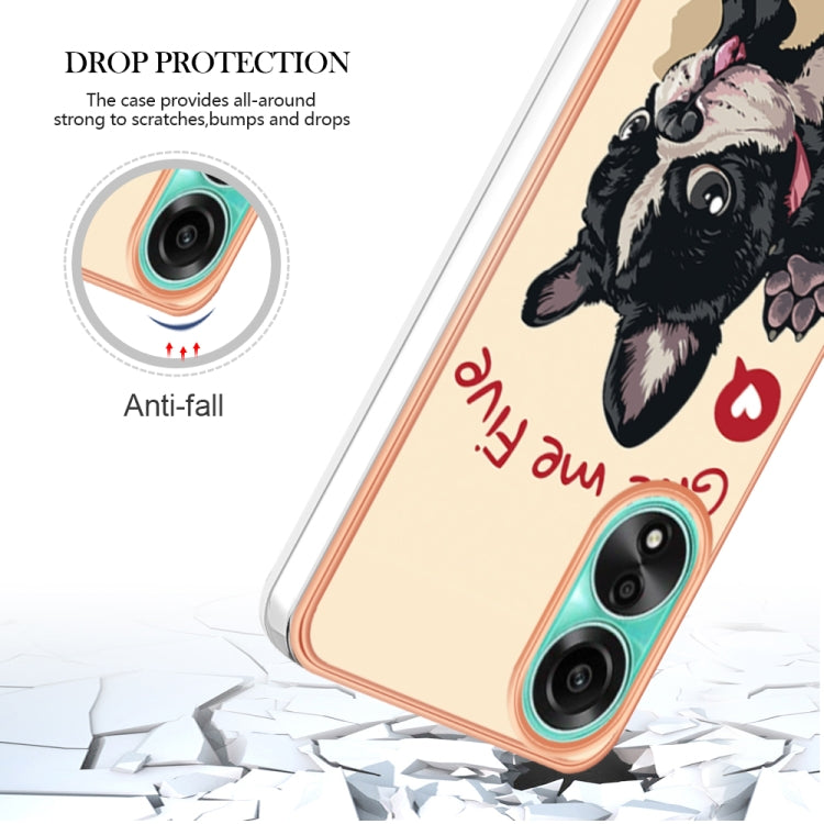 For OPPO A78 4G Electroplating Marble Dual-side IMD Phone Case(Lucky Dog) - OPPO Cases by PMC TechLife | Online Shopping South Africa | PMC TechLife | Buy Now Pay Later Mobicred