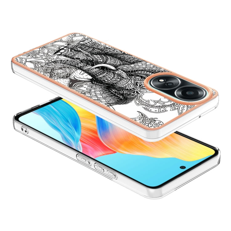 For OPPO A58 4G Electroplating Marble Dual-side IMD Phone Case(Totem Elephant) - OPPO Cases by PMC TechLife | Online Shopping South Africa | PMC TechLife | Buy Now Pay Later Mobicred