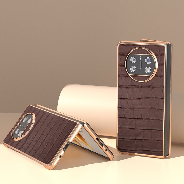 For Huawei Mate X3 Electroplating Crocodile Texture Genuine Leather Phone Case(Brown) - Huawei Cases by PMC TechLife | Online Shopping South Africa | PMC TechLife | Buy Now Pay Later Mobicred