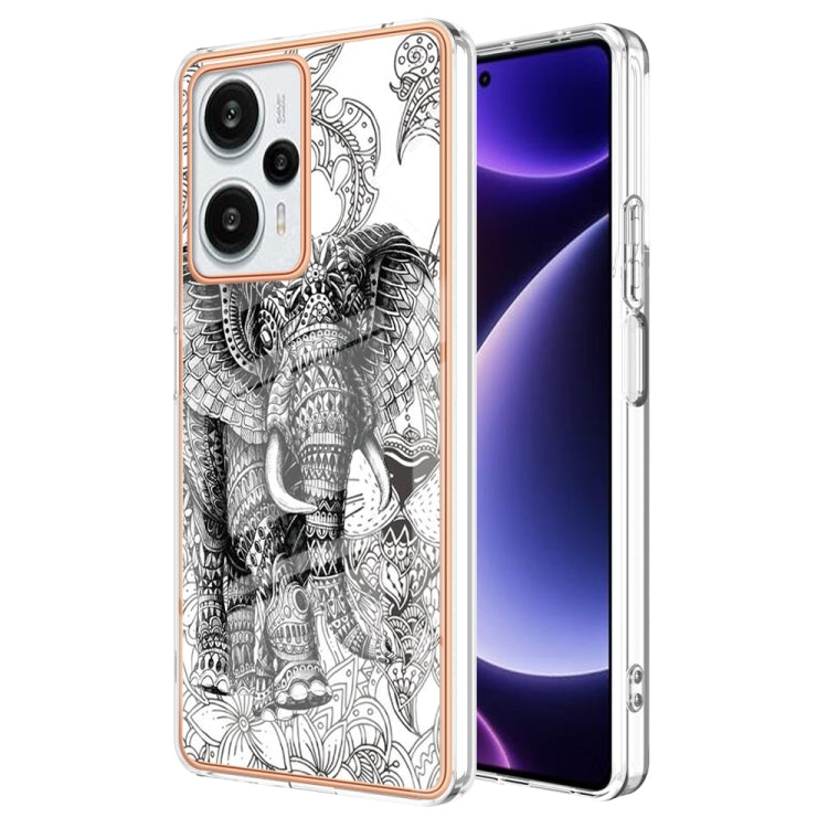 For Xiaomi Poco F5 / Redmi Note 12 Turbo Electroplating Marble Dual-side IMD Phone Case(Totem Elephant) - Xiaomi Cases by PMC TechLife | Online Shopping South Africa | PMC TechLife | Buy Now Pay Later Mobicred