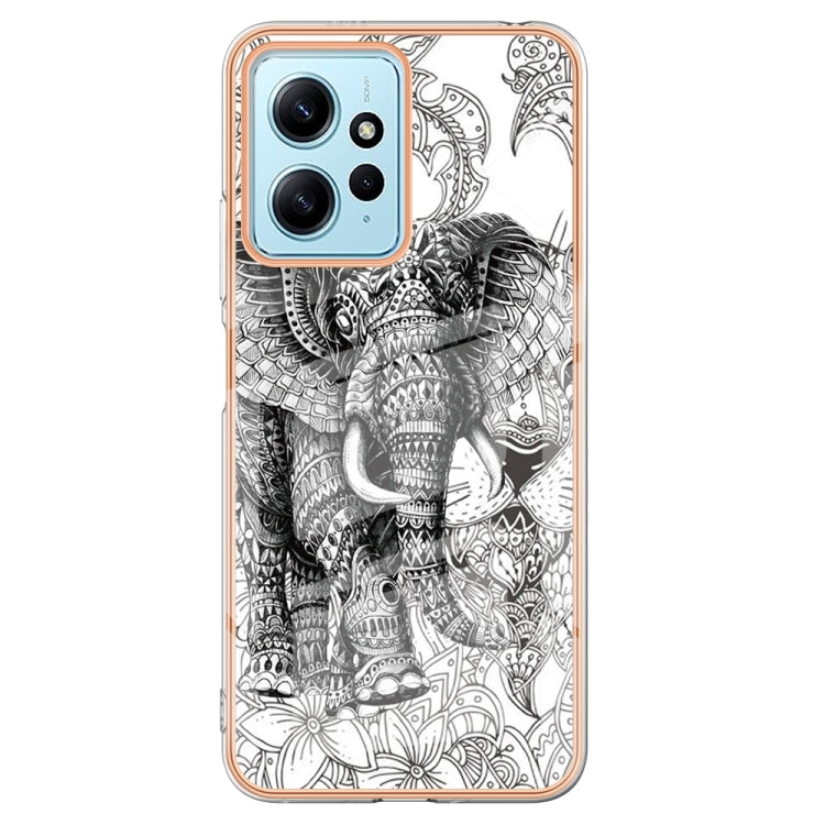 For Xiaomi Redmi Note 12 4G Electroplating Marble Dual-side IMD Phone Case(Totem Elephant) - Xiaomi Cases by PMC Jewellery | Online Shopping South Africa | PMC Jewellery | Buy Now Pay Later Mobicred